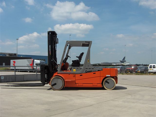 Airport duty forklift with non-marking tires handles cargo bay load sizes